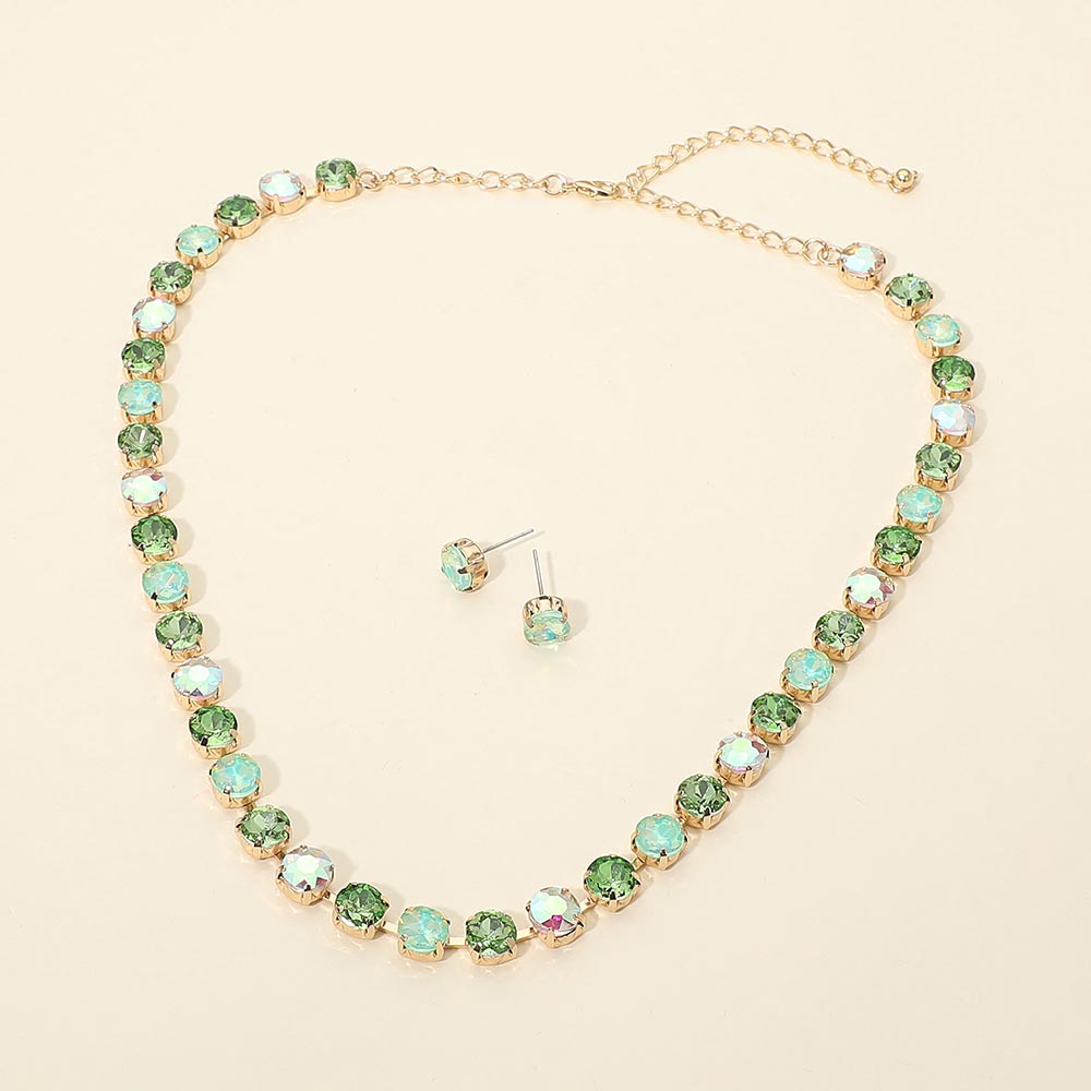 Round Stone Cluster Link Tennis Chain Evening Necklace