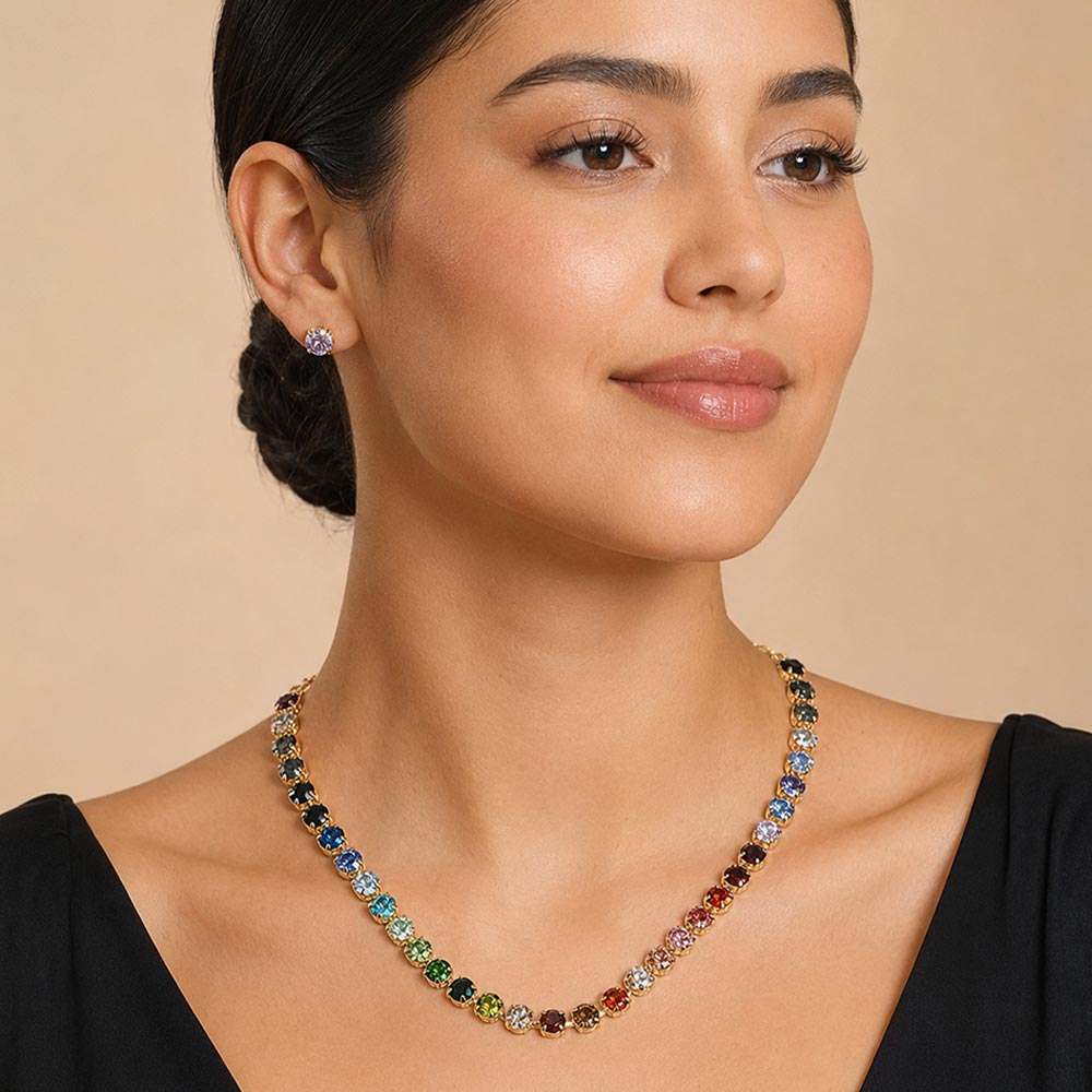 Round Stone Cluster Link Tennis Chain Evening Necklace