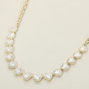 14K Gold Plated CZ Heart Stone Cluster Link Necklace