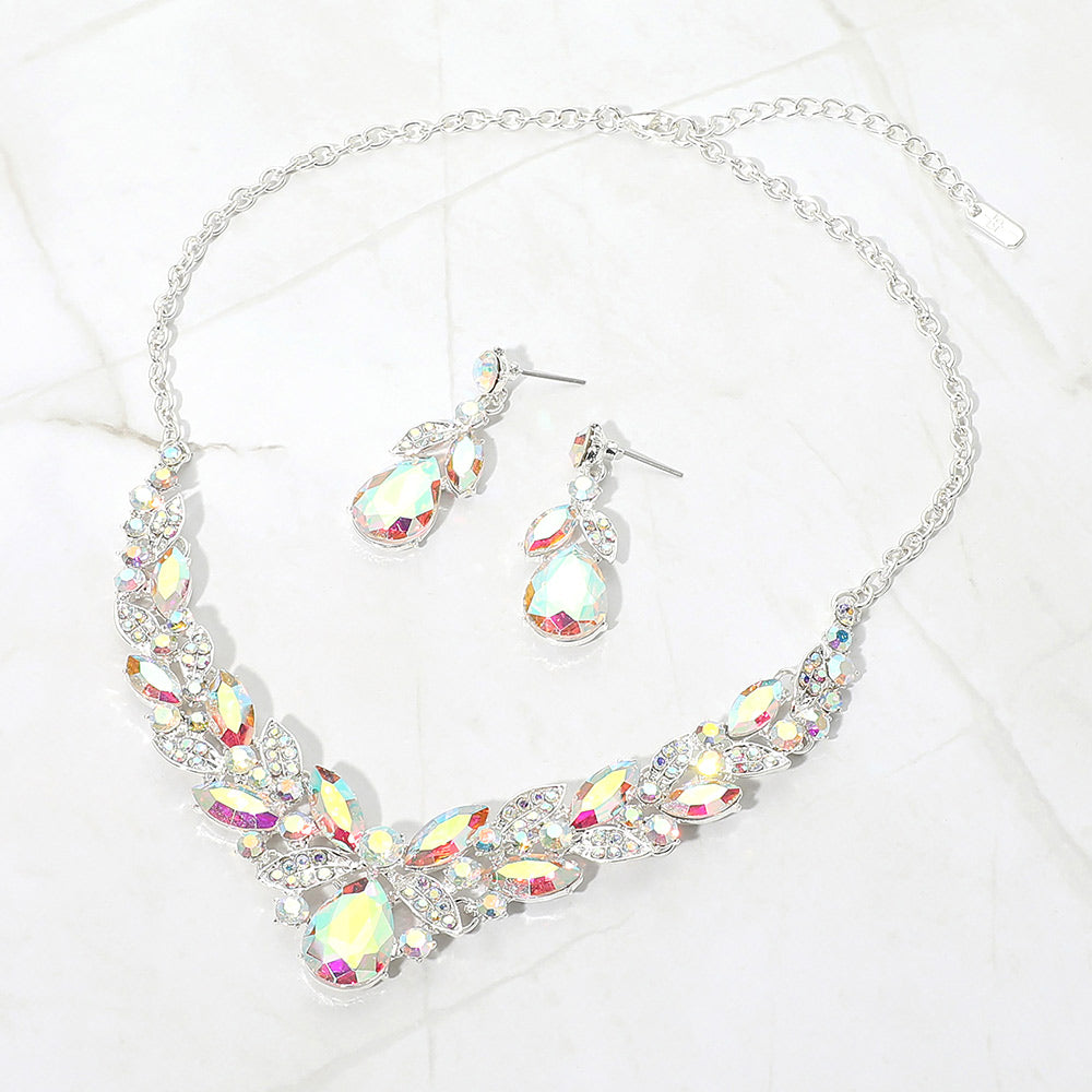 Teardrop Marquise Stone Cluster Embellished Evening Necklace