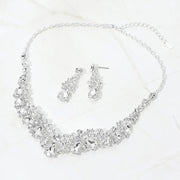 Teardrop Stone Cluster Rhinestone Leaf Vine Evening Necklace