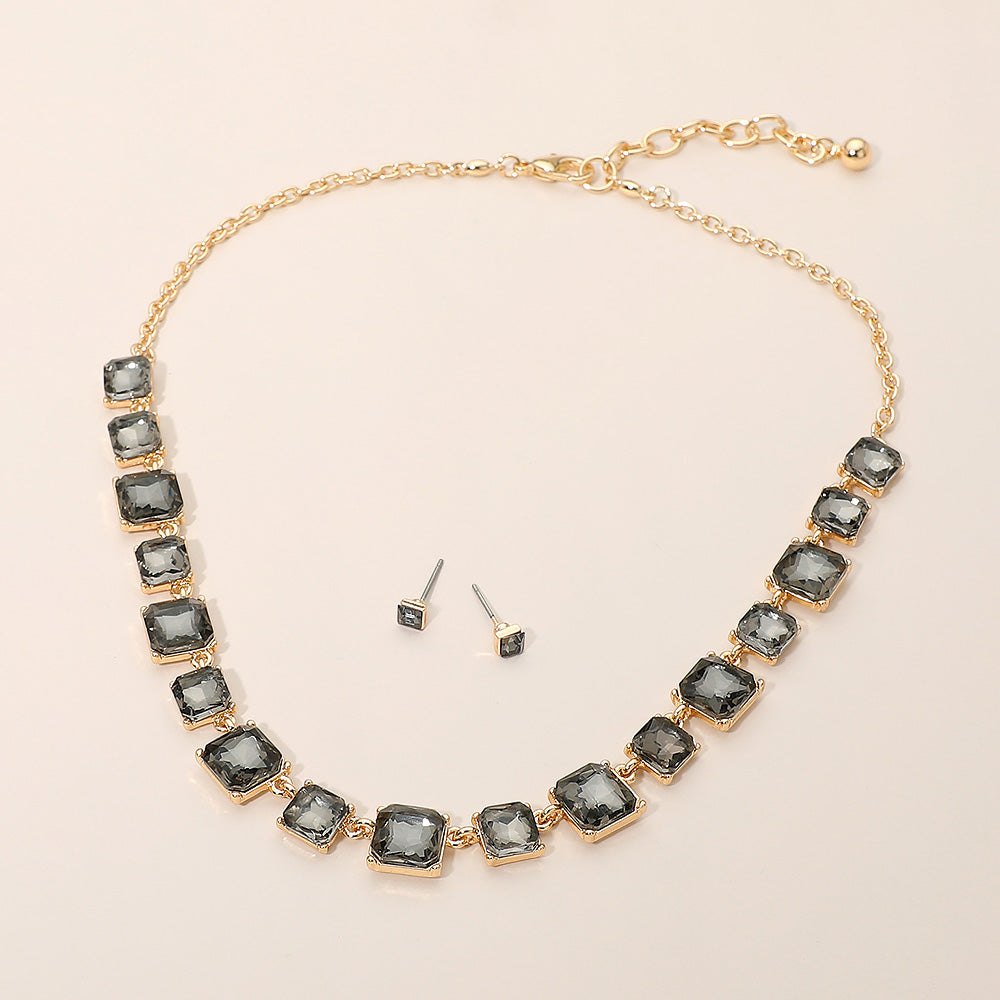 Square Stone Cluster Link Eveninig Necklace