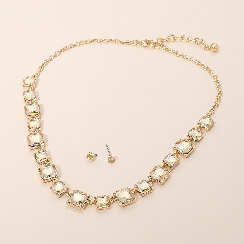 Square Stone Cluster Link Eveninig Necklace