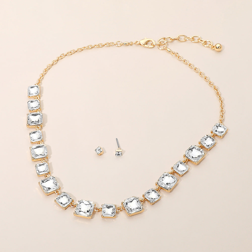 Square Stone Cluster Link Eveninig Necklace