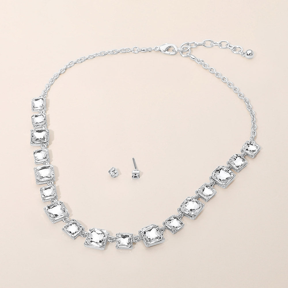 Square Stone Cluster Link Eveninig Necklace