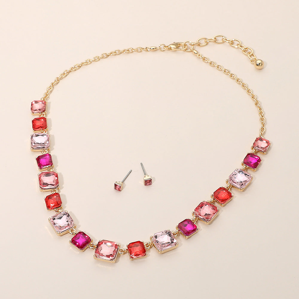 Square Stone Cluster Link Eveninig Necklace