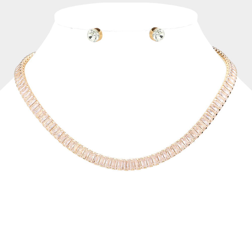 Baguette Stone Cluster Evening Necklace