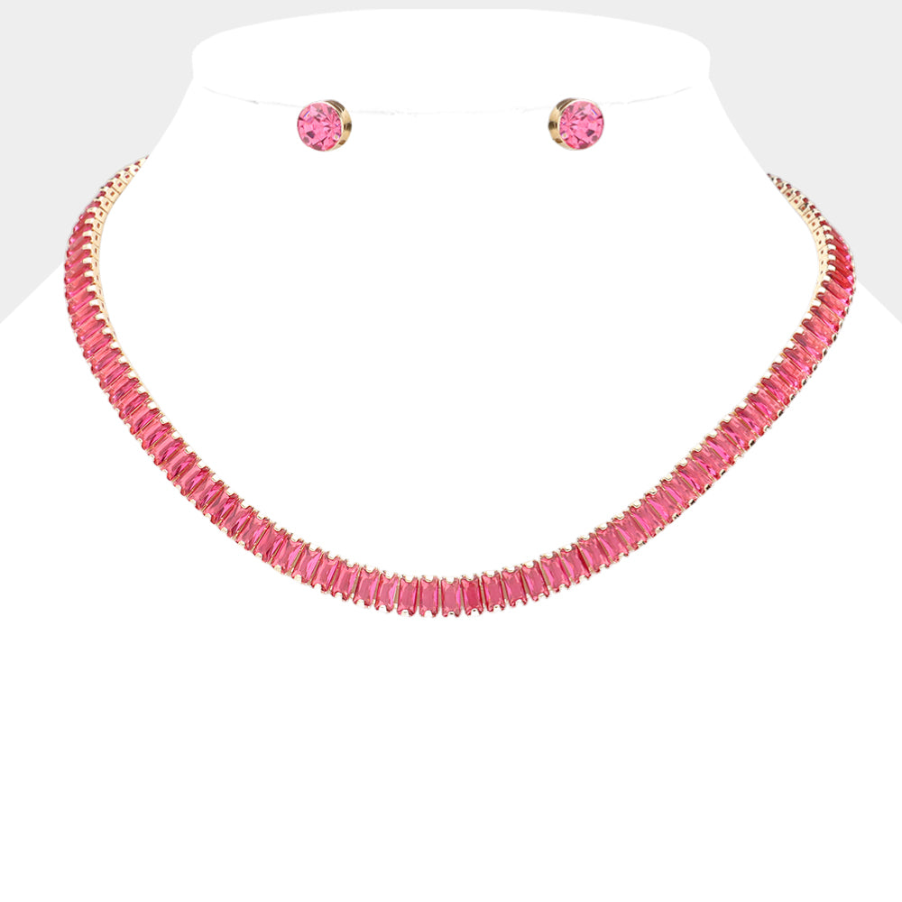 Baguette Stone Cluster Evening Necklace