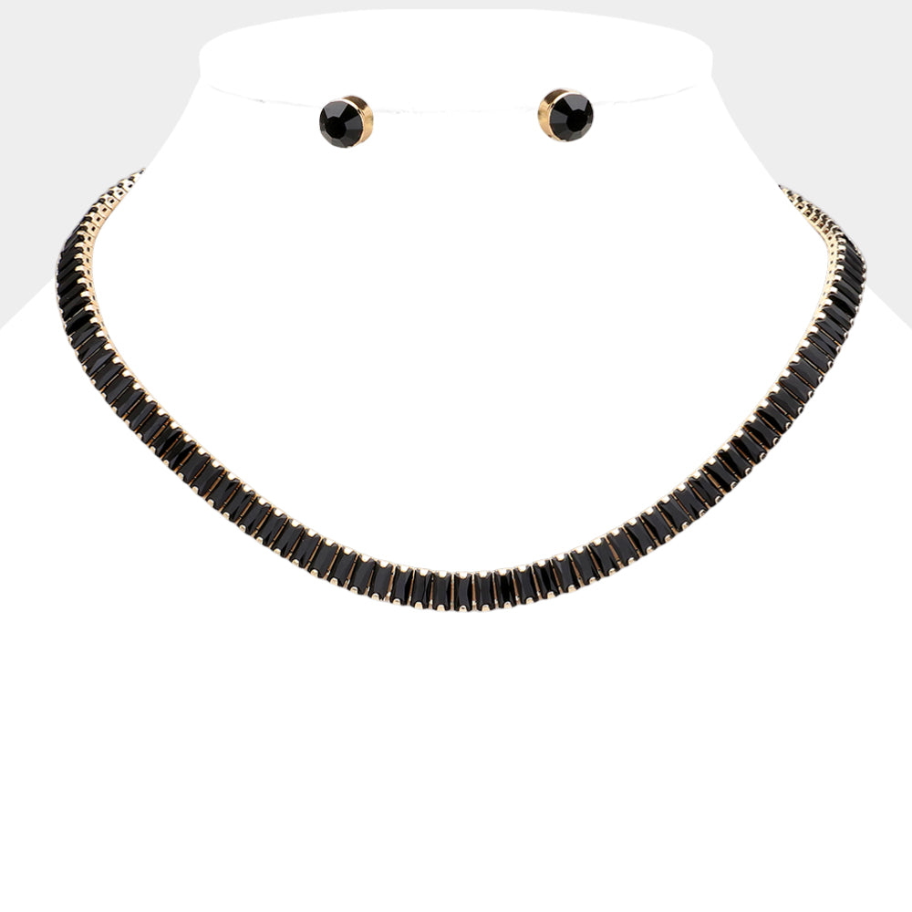 Baguette Stone Cluster Evening Necklace