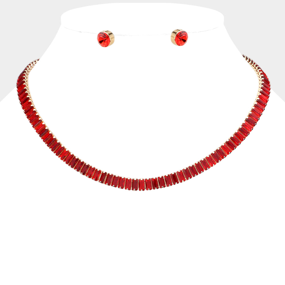 Baguette Stone Cluster Evening Necklace