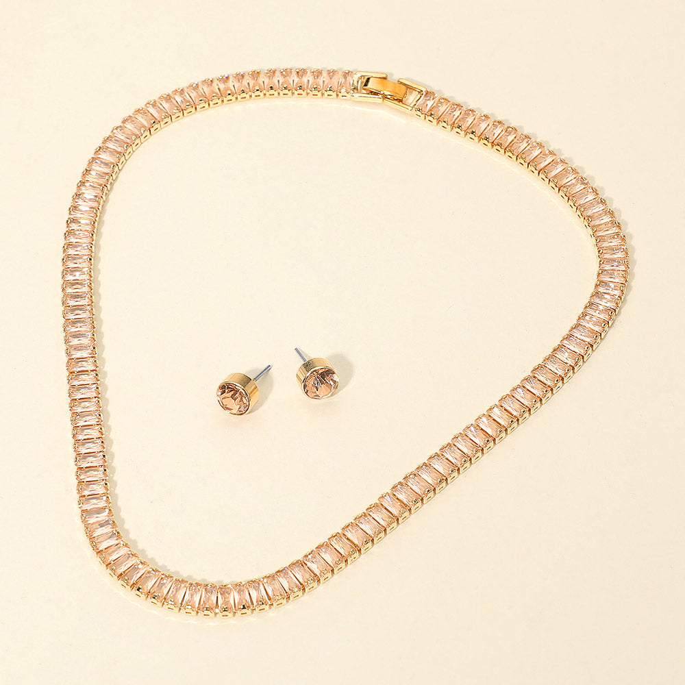 Baguette Stone Cluster Evening Necklace