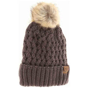 Solid Lattice Stitch Fur Pom C.C Beanie