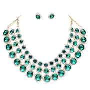 Crystal Pave Trim Round Evening Necklace Earring Set