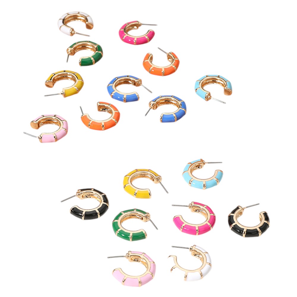 Enamel Bamboo Hoop Earrings