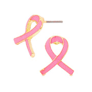 Enamel Pink Ribbon Symbol Stud Earrings