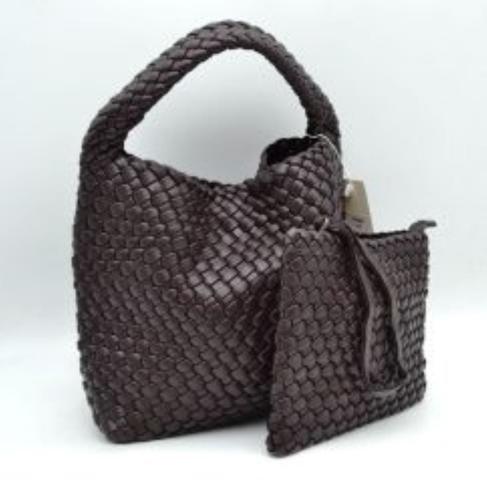 Woven Hobo Bag with Integrated Top Handle and Matching Pouch