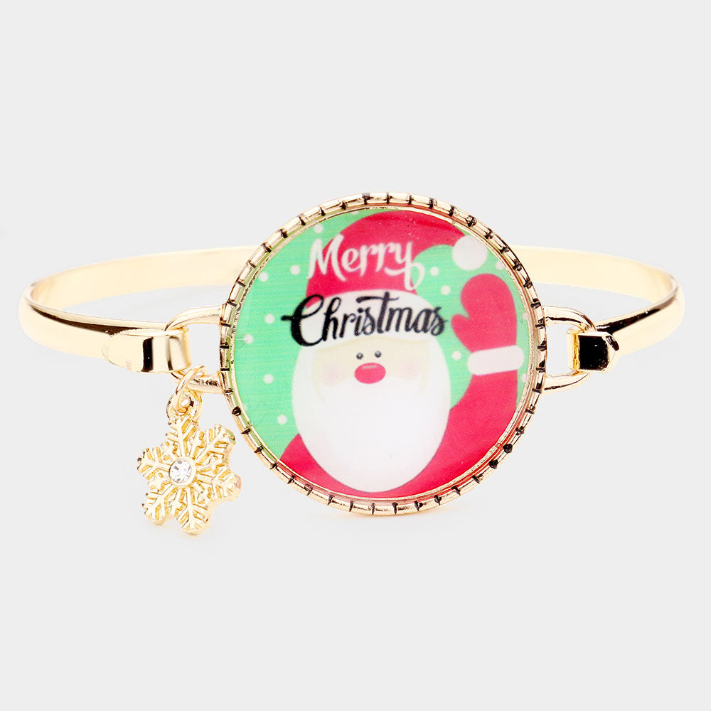 Santa Claus Print Snowflake Charm Hook Bracelet