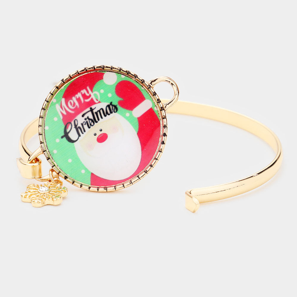 Santa Claus Print Snowflake Charm Hook Bracelet