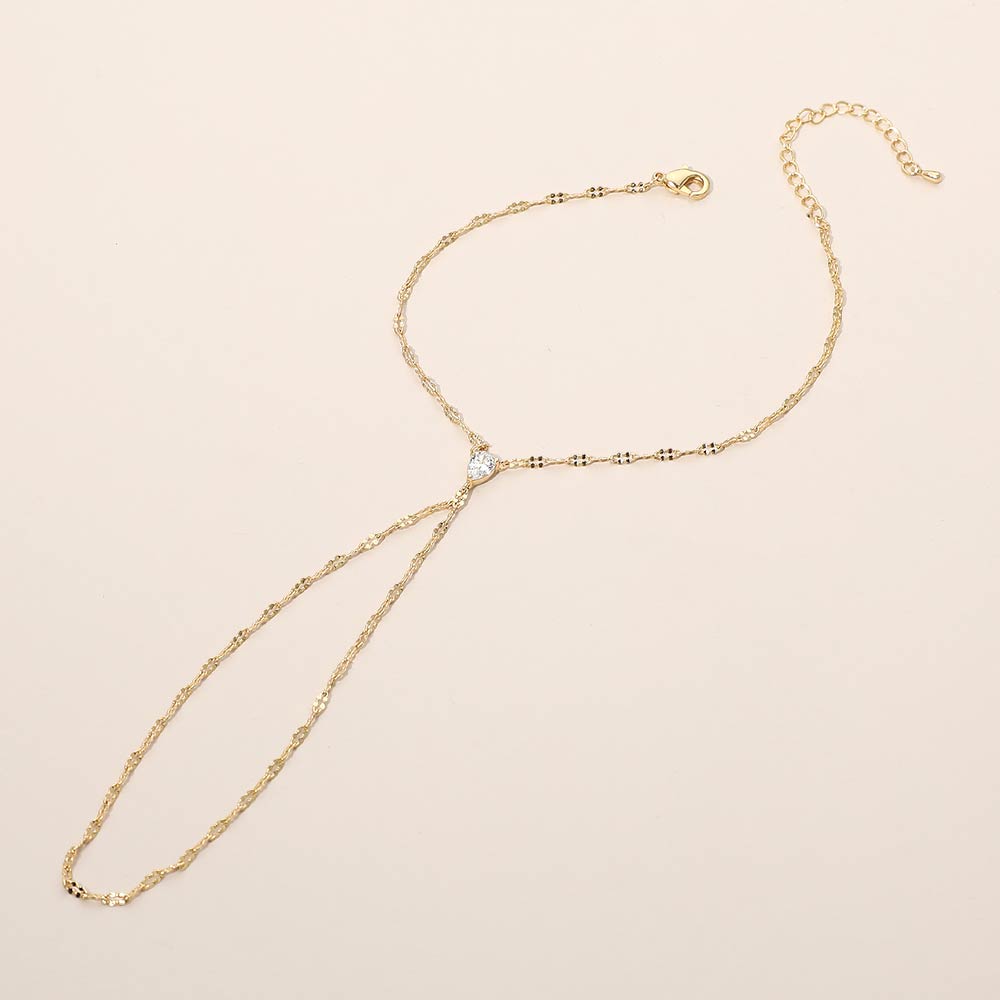 Oval Stone Accent Delicate Hand Chain Bracelet