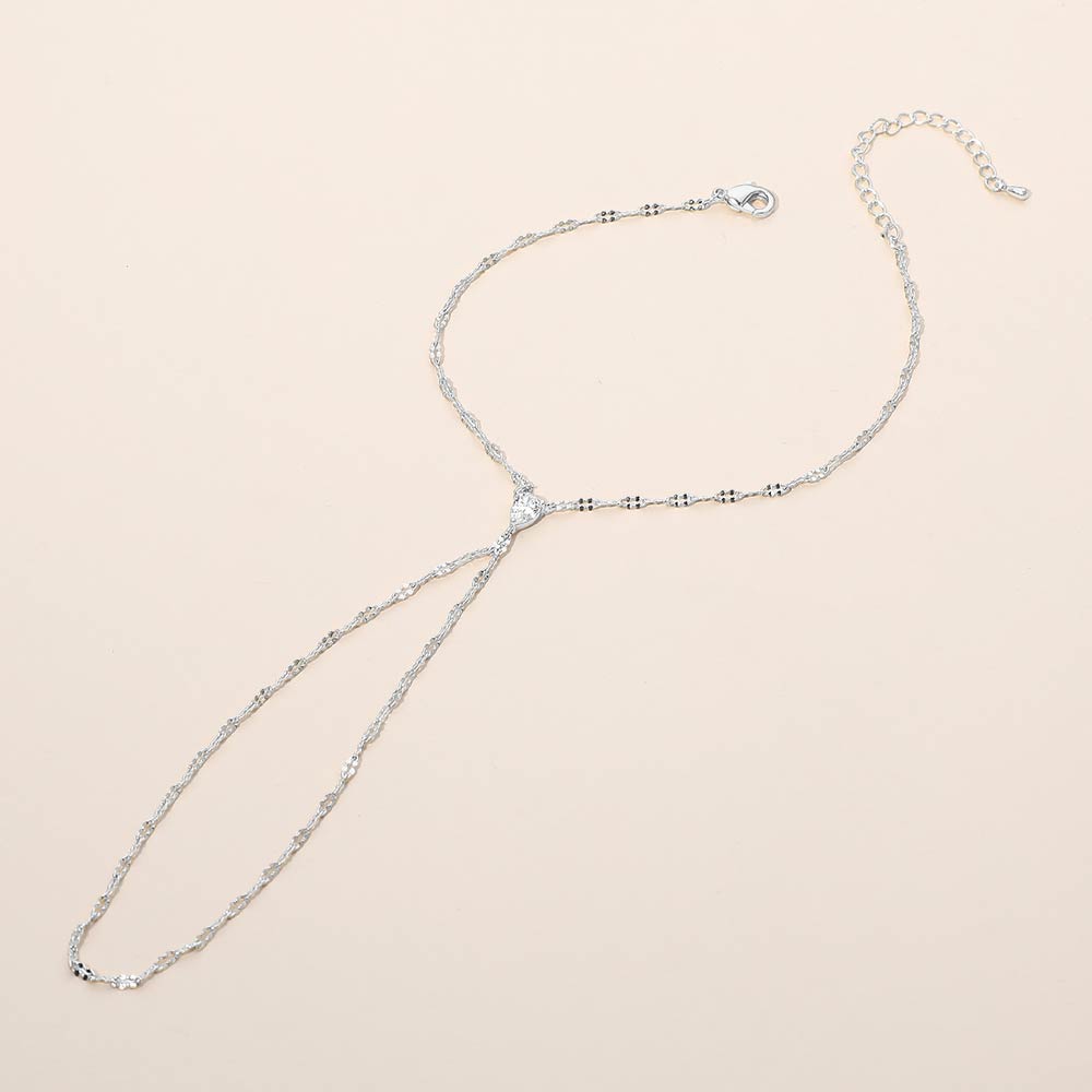 Oval Stone Accent Delicate Hand Chain Bracelet