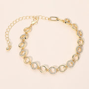Gold Dipped Rhinestone Pave Geometric Circle Link Bracelet