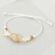 Women's Ceramic Conch Shell Starfish Beaded Adjustable Cinch Pull Tie Bracelet