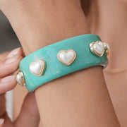 Pearl Heart Cluster Accent Wide Marbled Resin Bangle Bracelet