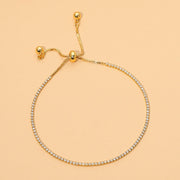 18K Gold Dipped Dainty Tennis Chain Adjustable Cinch Pull Tie Bracelet