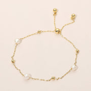Pearl Metal Ball Bead Chain Adjustable Cinch Pull Tie Bracelet