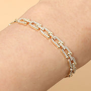 18K Gold Dipped Stone Pave Link Adjustable Cinch Pull Tie Bracelet