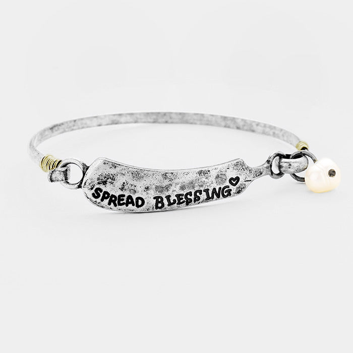 "Spread Blessing" Pearl Burnished Metal Hook Bracelet