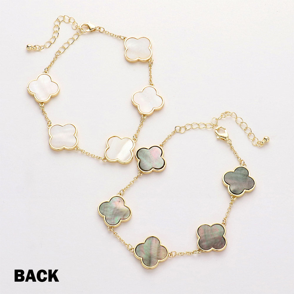 Brass Metal Mother Of Pearl Quatrefoil Station Bracelet