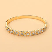 18K Gold Dipped Geometric Crystal Hinged Bangle Bracelet
