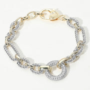 14K Gold Plated CZ Stone Paved Ring Link Two Tone Bracelet
