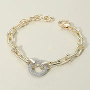 14K Gold Plated CZ Stone Paved Ring Accent Industrial Chain Link Bracelet