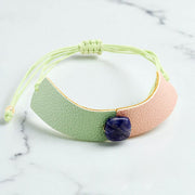 Two Tone Leather Square Bead Accented Adjustable Cinch Pull Tie Bracelet
