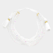 Multi Layered Faceted Beaded Tassel Cinch Pull Tie Bracelet