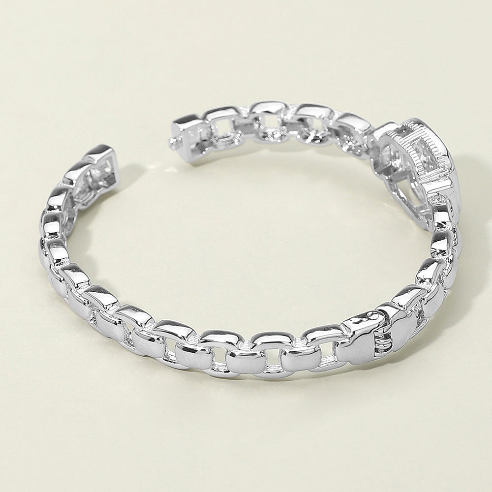 CZ Stone Paved Square Center Accent Hinged Bangle Bracelet