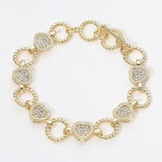 14K Gold Plated CZ Heart Charm Link Toggle Bracelet