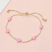 Flat Heart Charm Station Adjustable Cinch Pull Tie Bracelet