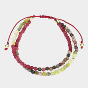 Two Layer Semi Precious Stone Bead Adjustable Cinch Pull Tie Bracelet