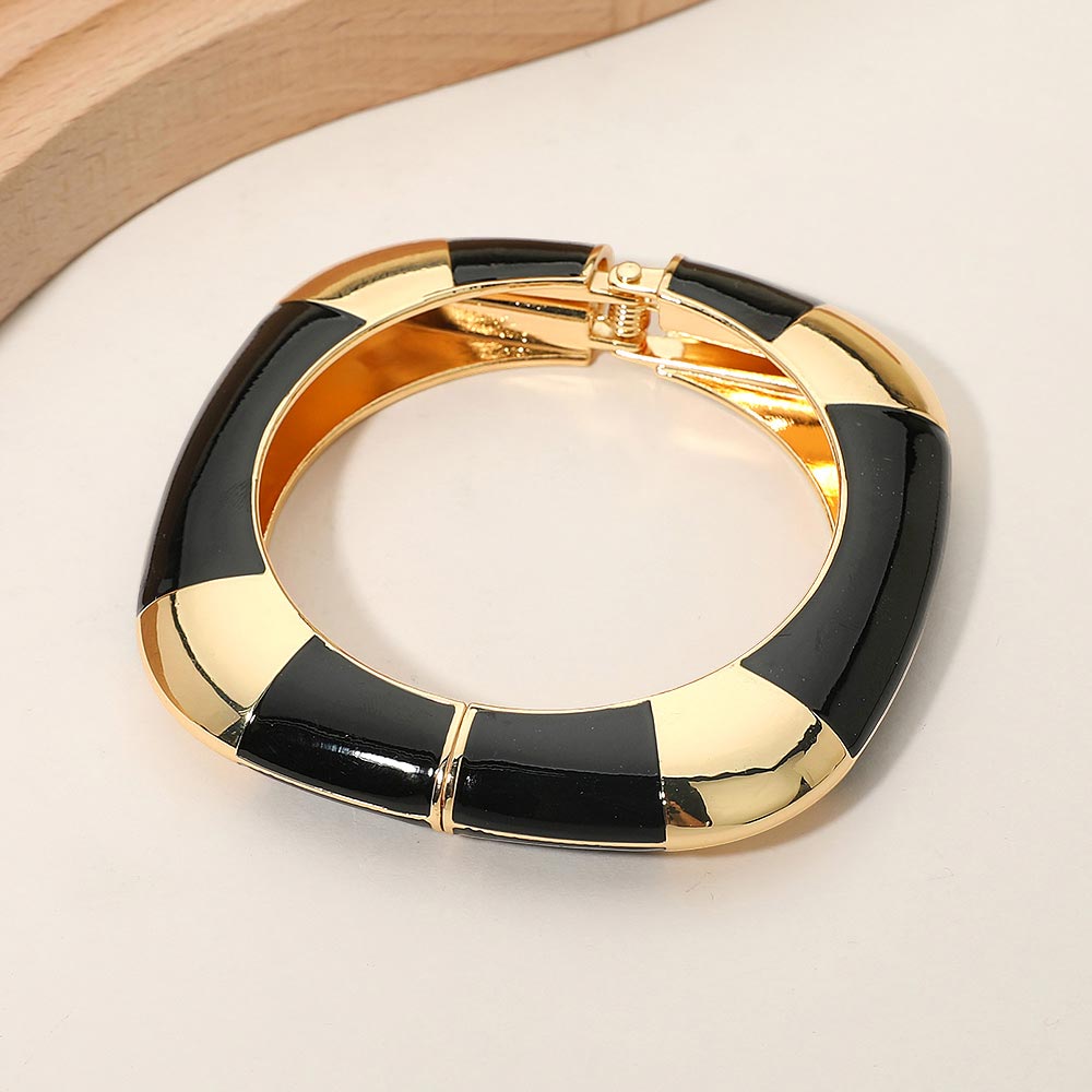 Bold Enamel Inlay Square Hinged Bangle Bracelet