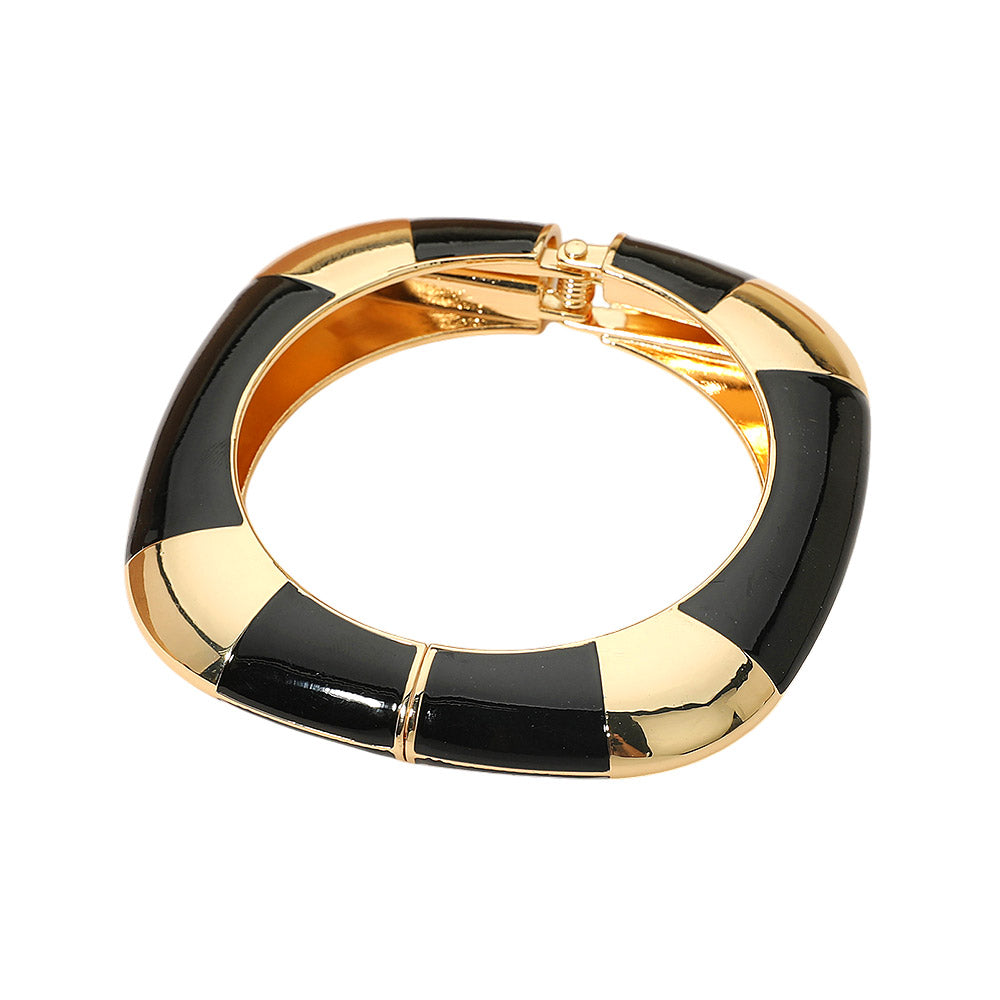 Bold Enamel Inlay Square Hinged Bangle Bracelet