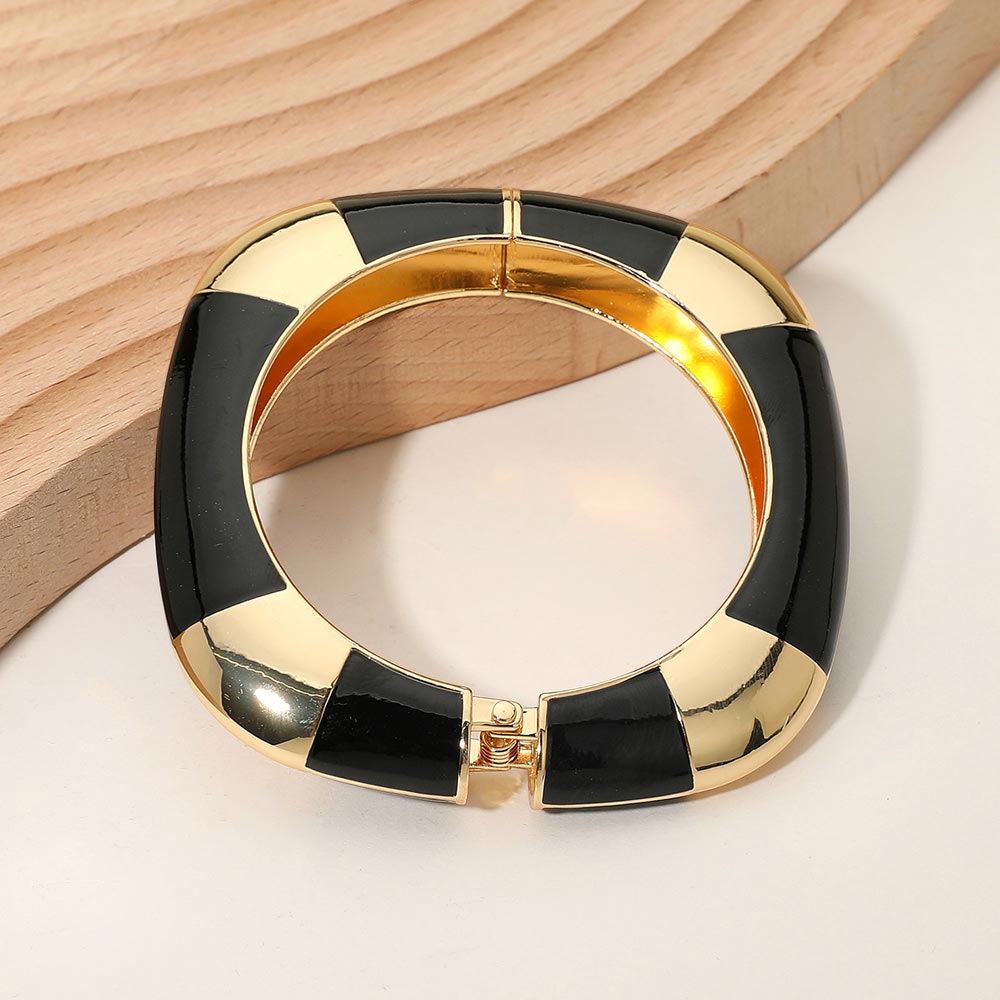Bold Enamel Inlay Square Hinged Bangle Bracelet