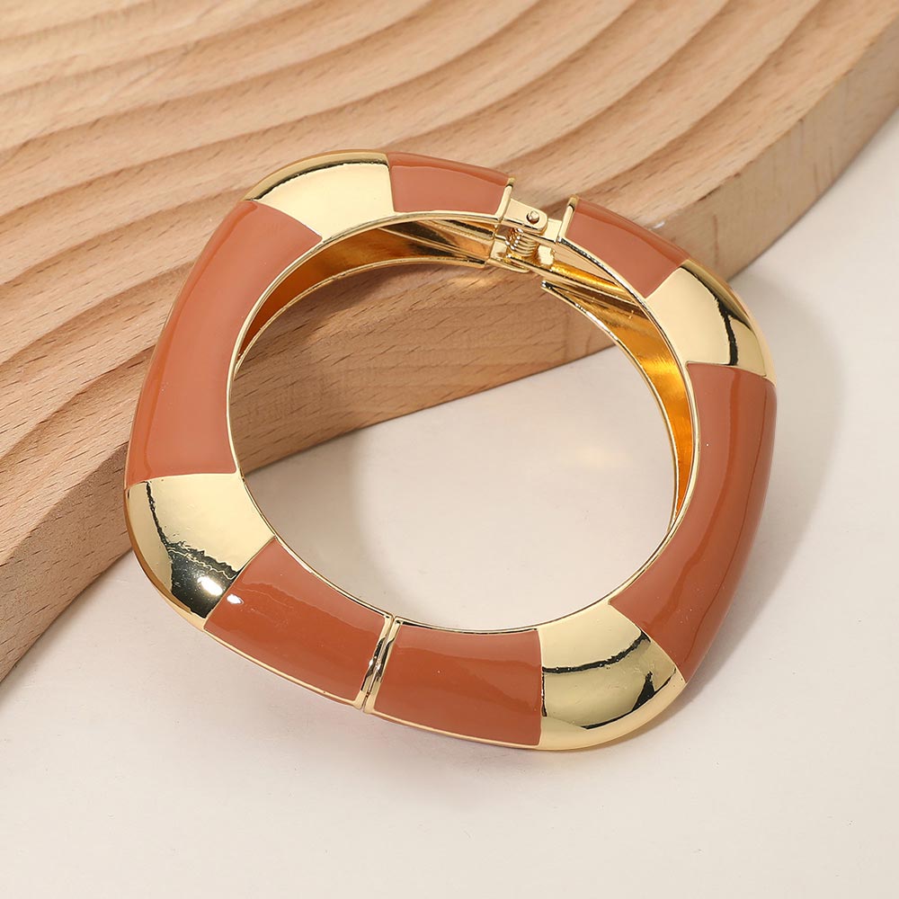 Bold Enamel Inlay Square Hinged Bangle Bracelet