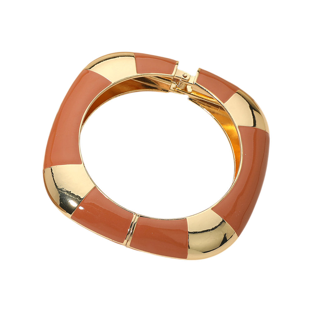 Bold Enamel Inlay Square Hinged Bangle Bracelet