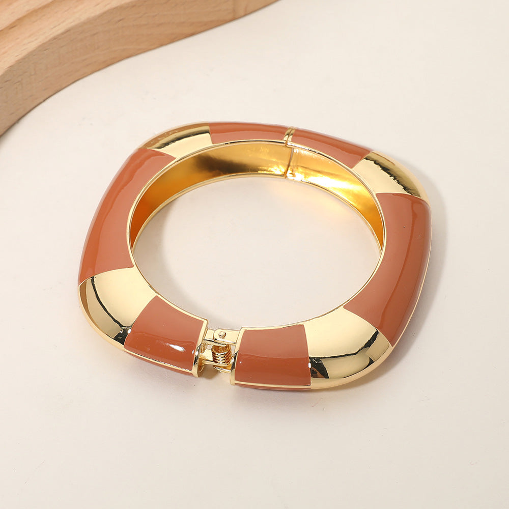 Bold Enamel Inlay Square Hinged Bangle Bracelet