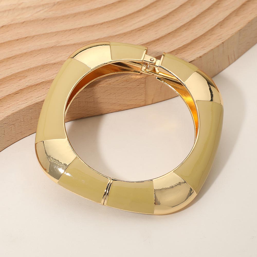 Bold Enamel Inlay Square Hinged Bangle Bracelet