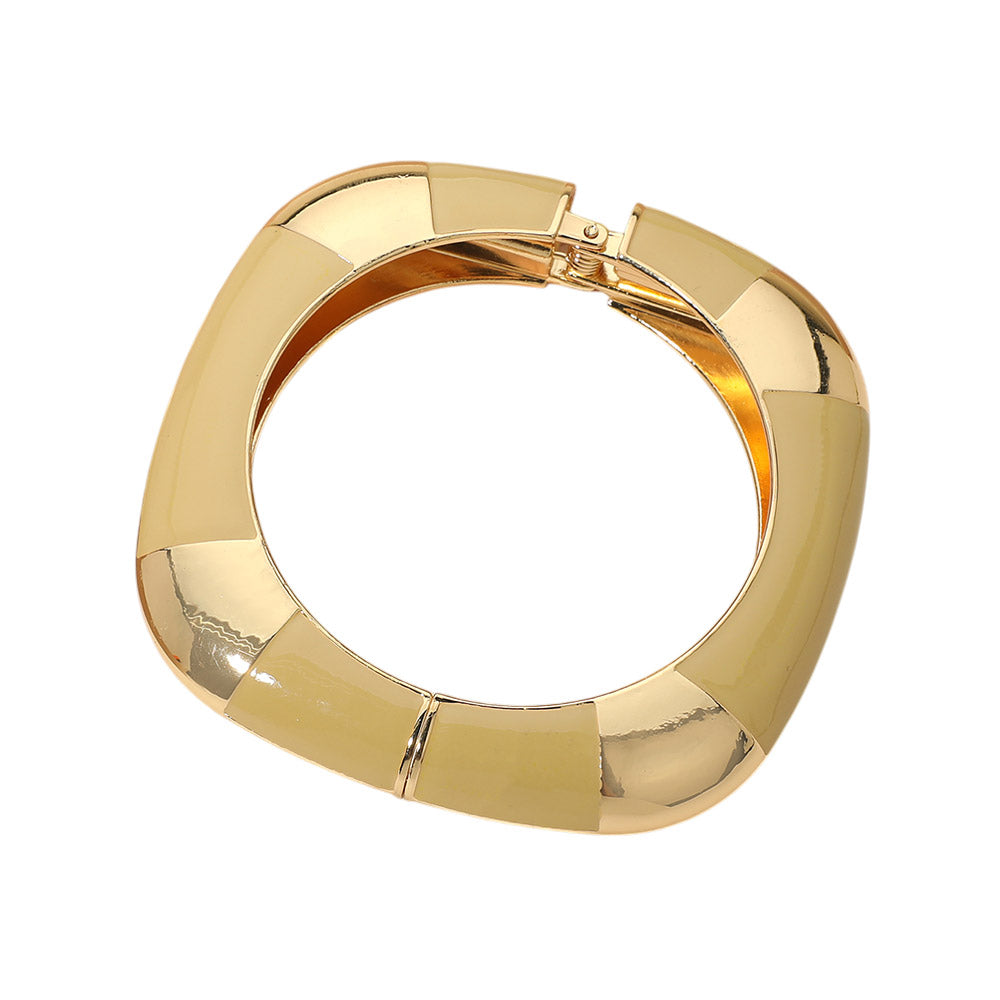 Bold Enamel Inlay Square Hinged Bangle Bracelet