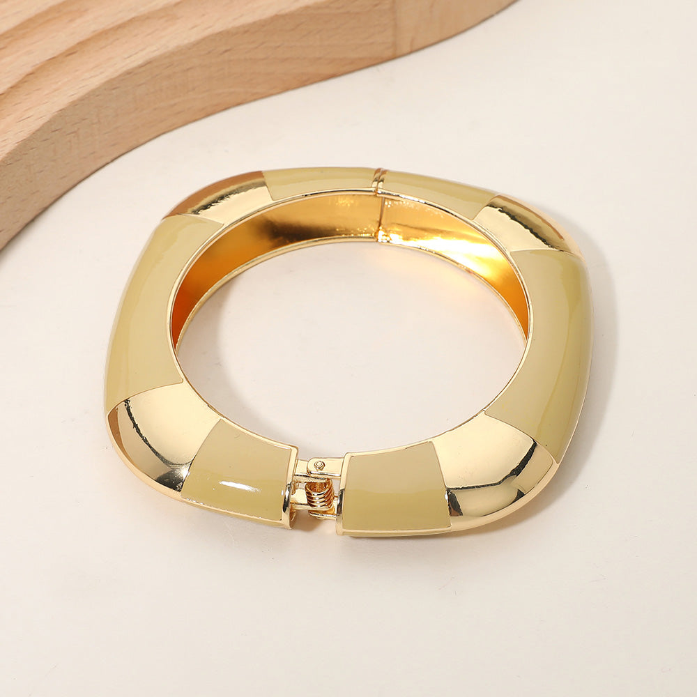 Bold Enamel Inlay Square Hinged Bangle Bracelet